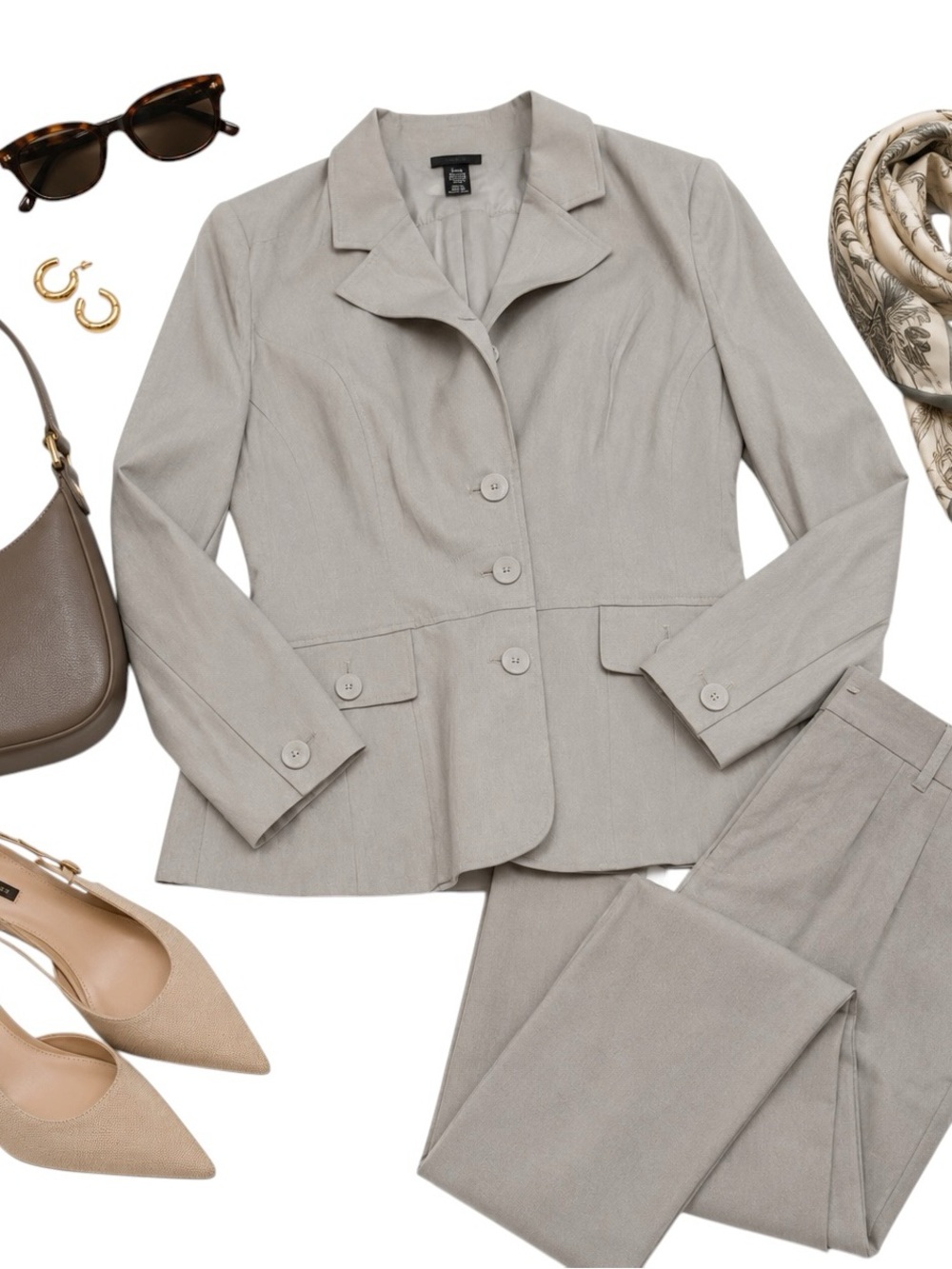 Lane Bryant Petite 20 Taupe Tan Pantsuit Career Blazer Wide Leg Dress Suit Plus